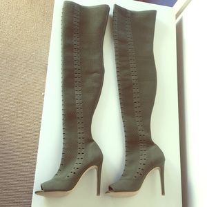 Aldo Over-the-knee peep toe boots green